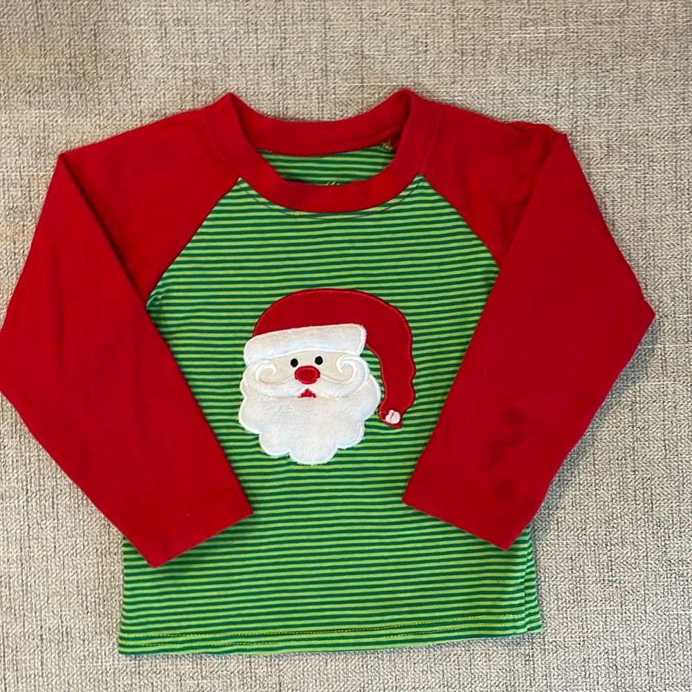 Santa appliqué long sleeve top, size 24 months, *flaw